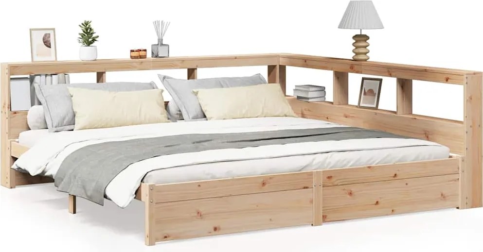 vidaXL Pat cu bibliotecă fără saltea, 180x200 cm, lemn masiv de pin