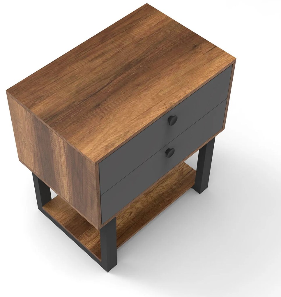 Comoda Birou - Rollbox cu 2 sertare si Raft, Gri -  Nuc, 80 x 85 x 52 cm