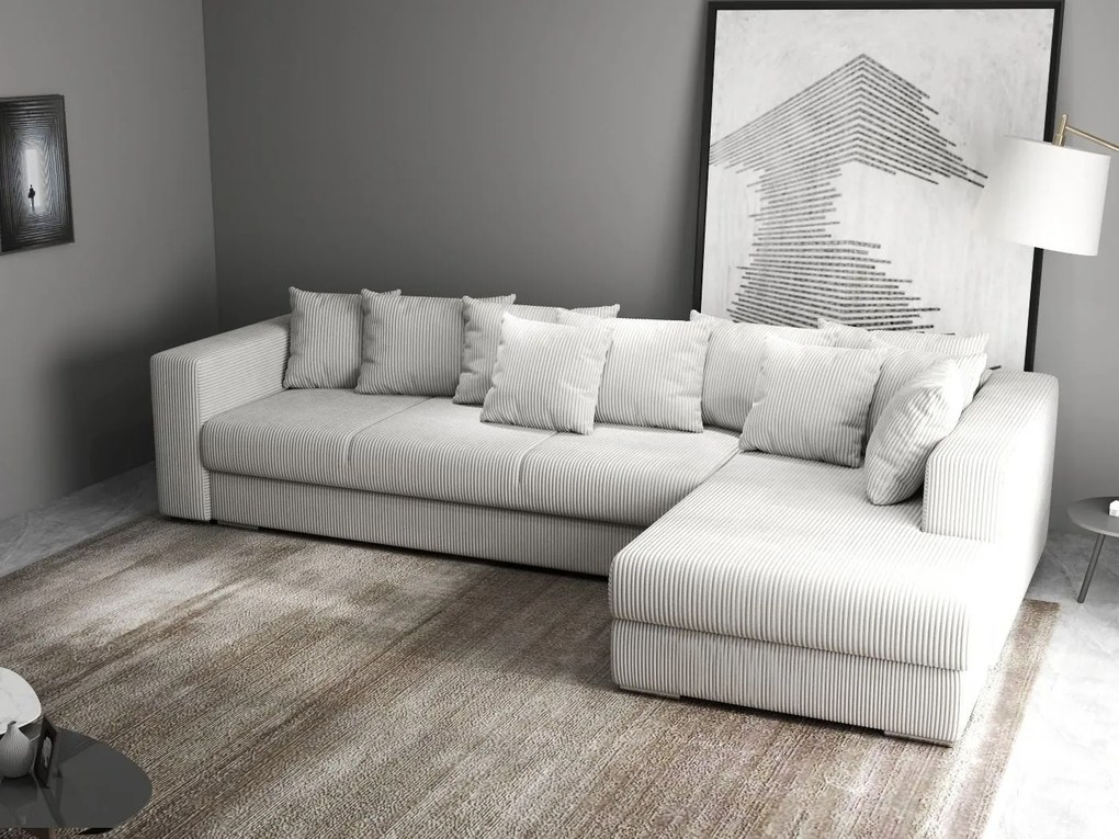 Colțar extensibil dumonde cu ladă de depozitare si sezut confortabil din spuma high-density, Gloria Zoom Cream II 320x183 cm