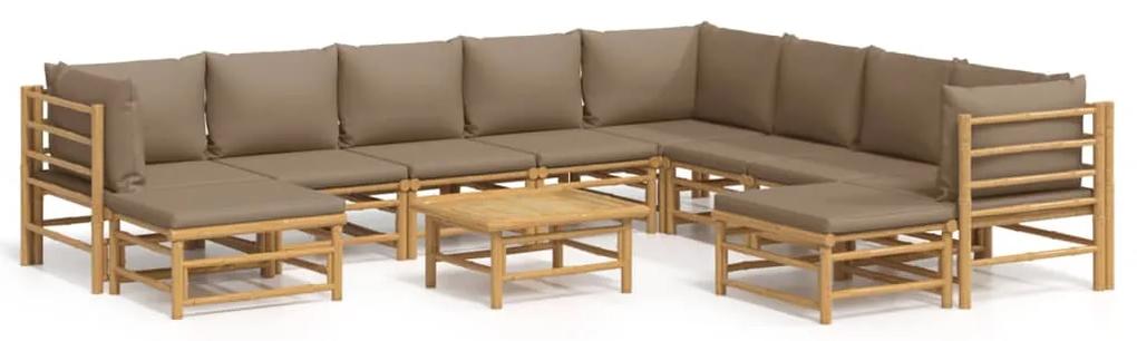 3155129 vidaXL Set mobilier de grădină cu perne gri taupe, 11 piese, bambus