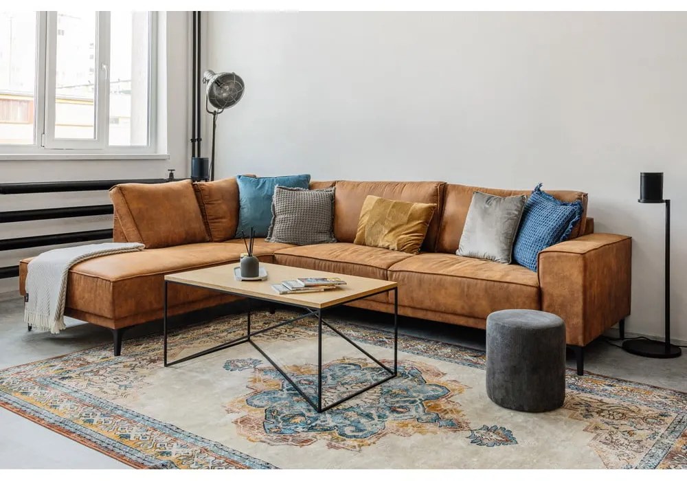 Colțar maro coniac cu tapițerie din imitație de piele (colț pe partea stângă ) Copenhagen – Scandic