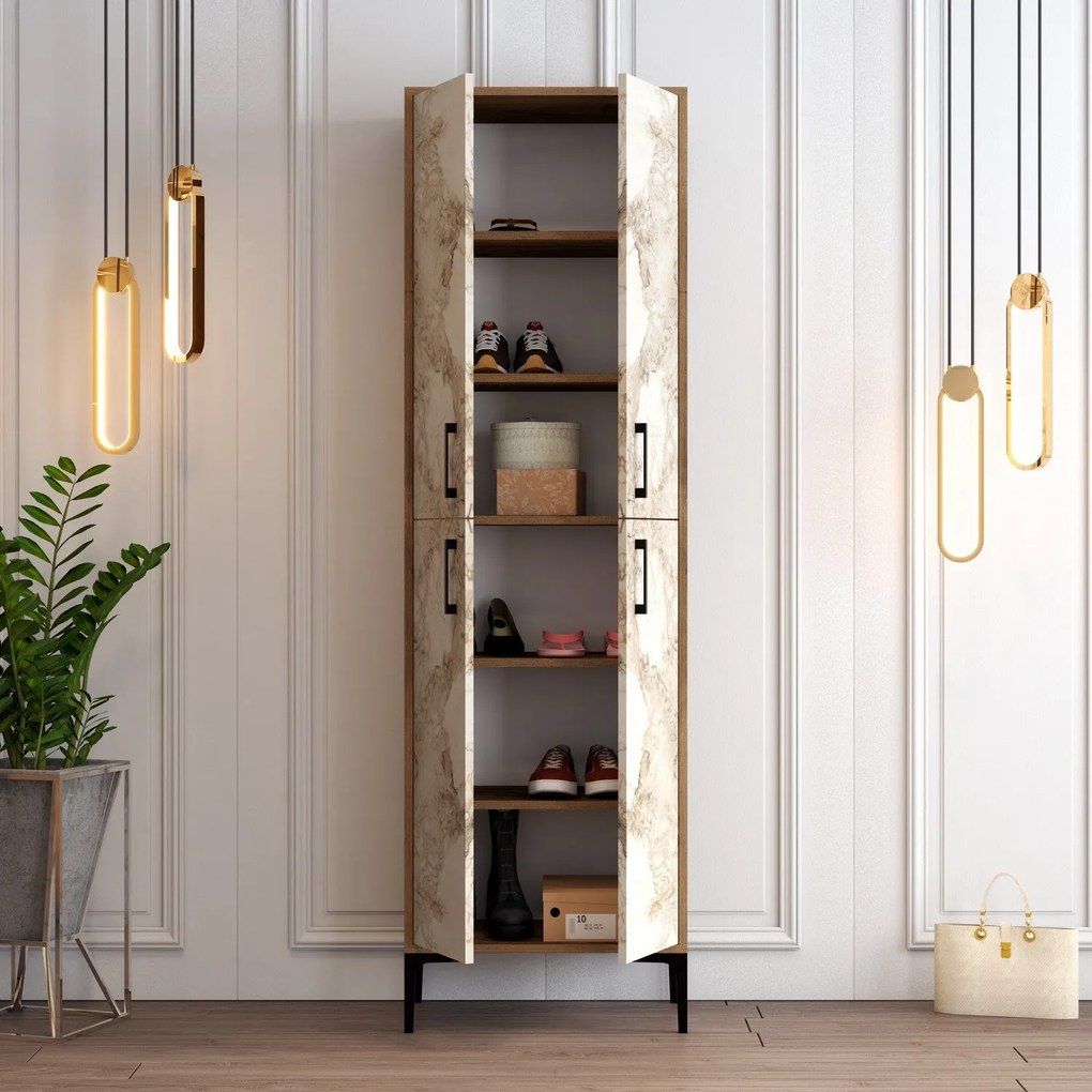 Comodă pentru pantofi Berlin A - Walnut, White Marble