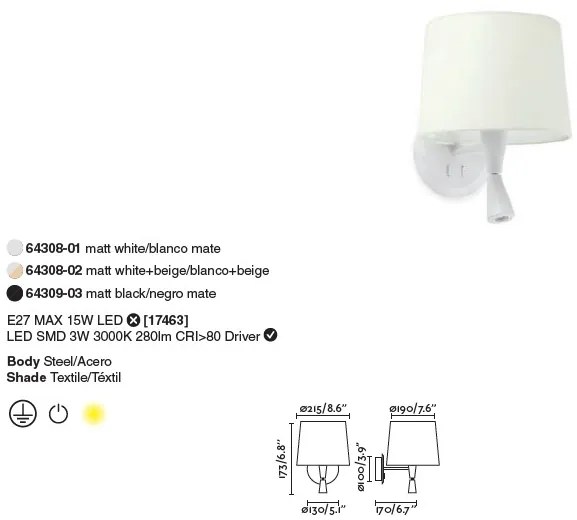 Aplica cu reader LED eleganta design modern CONGA alb/bej 64308-02