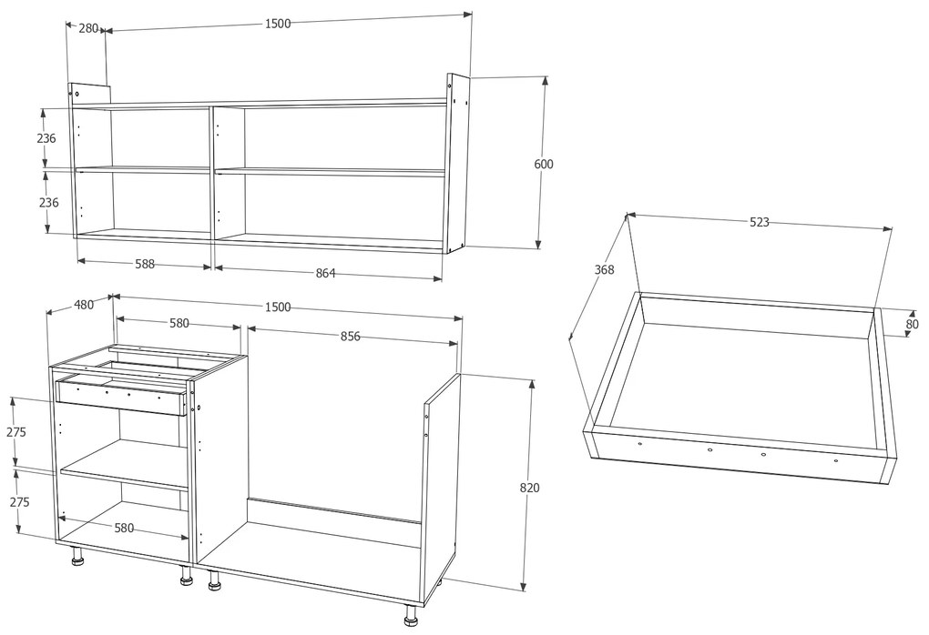 Set Bucatarie Reno, Prun/Ulm Deschis, L 150 cm