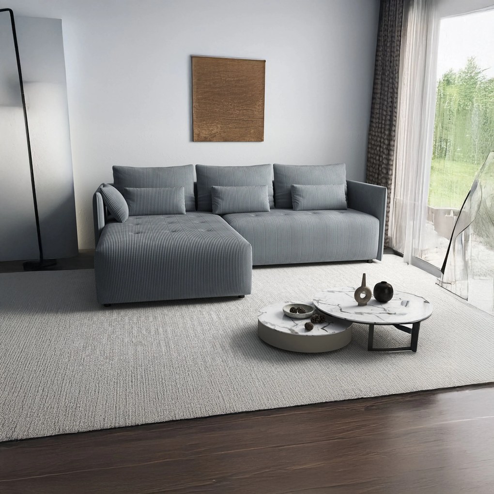 Colțar extensibil dumonde cu ladă de depozitare si sezut confortabil din spuma high-density, Malta Zoom Grey 235x185 cm