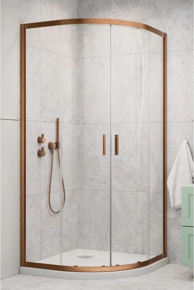 Cabina de dus semirotunda cu usi glisante Radaway Alienta 90x90 cm cupru periat-transparent