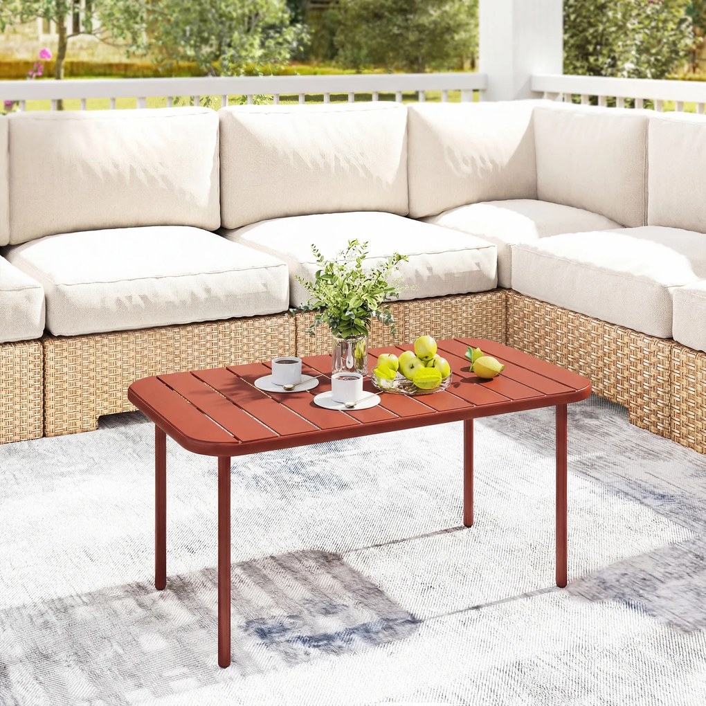 Outsunny Masă de cafea pentru grădină din oțel galvanizat, blat cu șipci, masă rectangulară cu colțuri rotunjite, 90x50x43cm, Roșu | Aosom Romania
