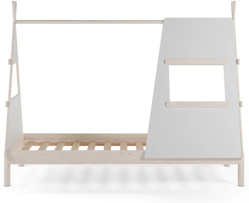 Pat pentru copii crem de tip casă din lemn de pin cu somieră 90x200 cm Enola – Marckeric