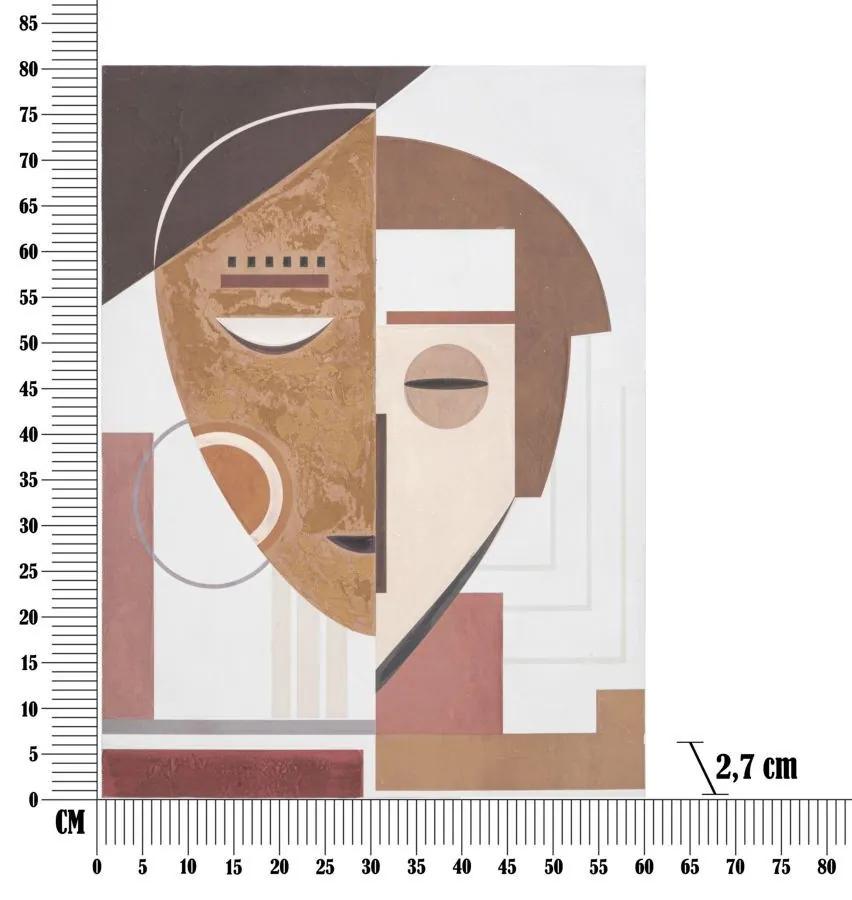 Tablou decorativ multicolor din lemn de Pin si panza, 60x2,7x80 cm, Ethnic Face Mauro Ferretti