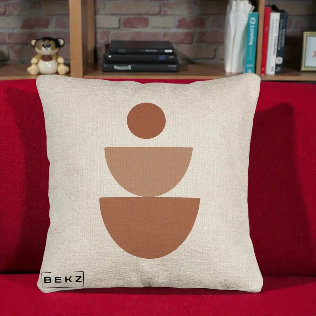 Perna Decorativa Geometric Boho Semicerc Stivuit, 40x40 cm, Bej Canapea, Husa Detasabila, Perna Inclusa, BEKZ®