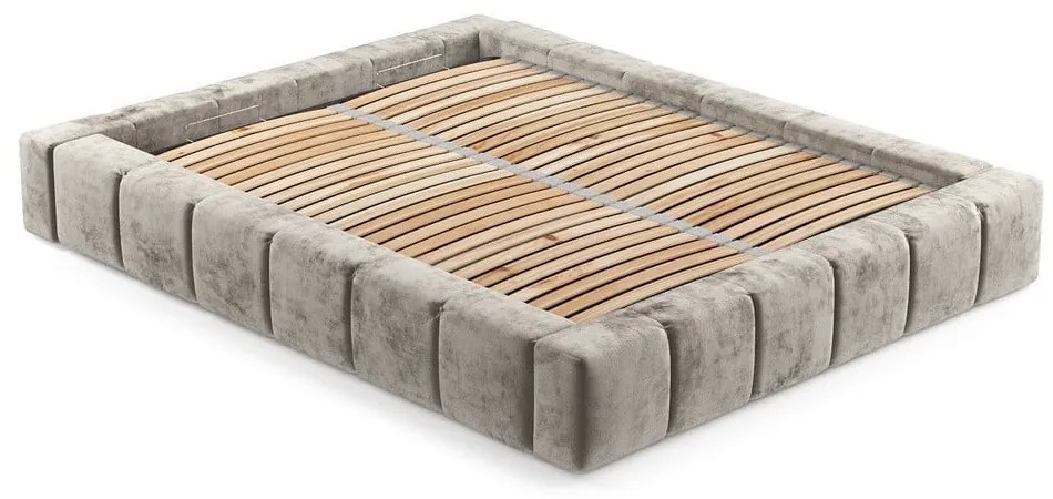 Pat matrimonial bej tapițat cu spațiu de depozitare cu somieră 180x200 cm Aruba L – Maison de Rêve