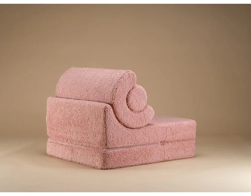Fotoliu pentru copii roz cu tapițerie din țesătură bouclé Flipster – Wigiwama