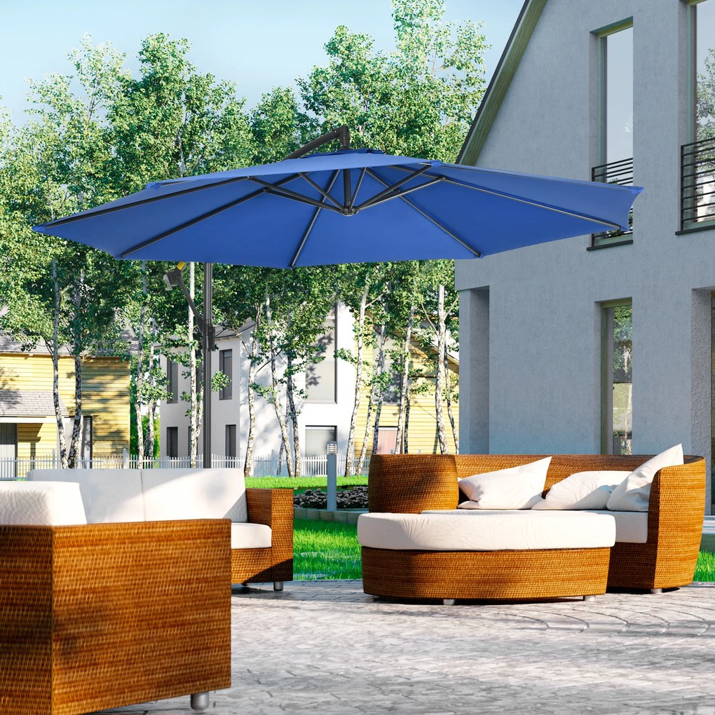 Outsunny Parasol deplasat octogonal inclinabil pliabil cu diametrul de 3 m, parasol de grădină cu suport în formă de cruce, albastru | Aosom Romania