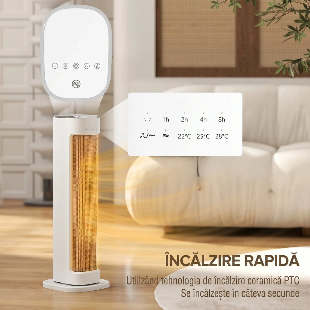 HOMCOM Termoventilator Ceramic 2000W 3 Temperature, Timer 15H și Telecomandă | Aosom Romania