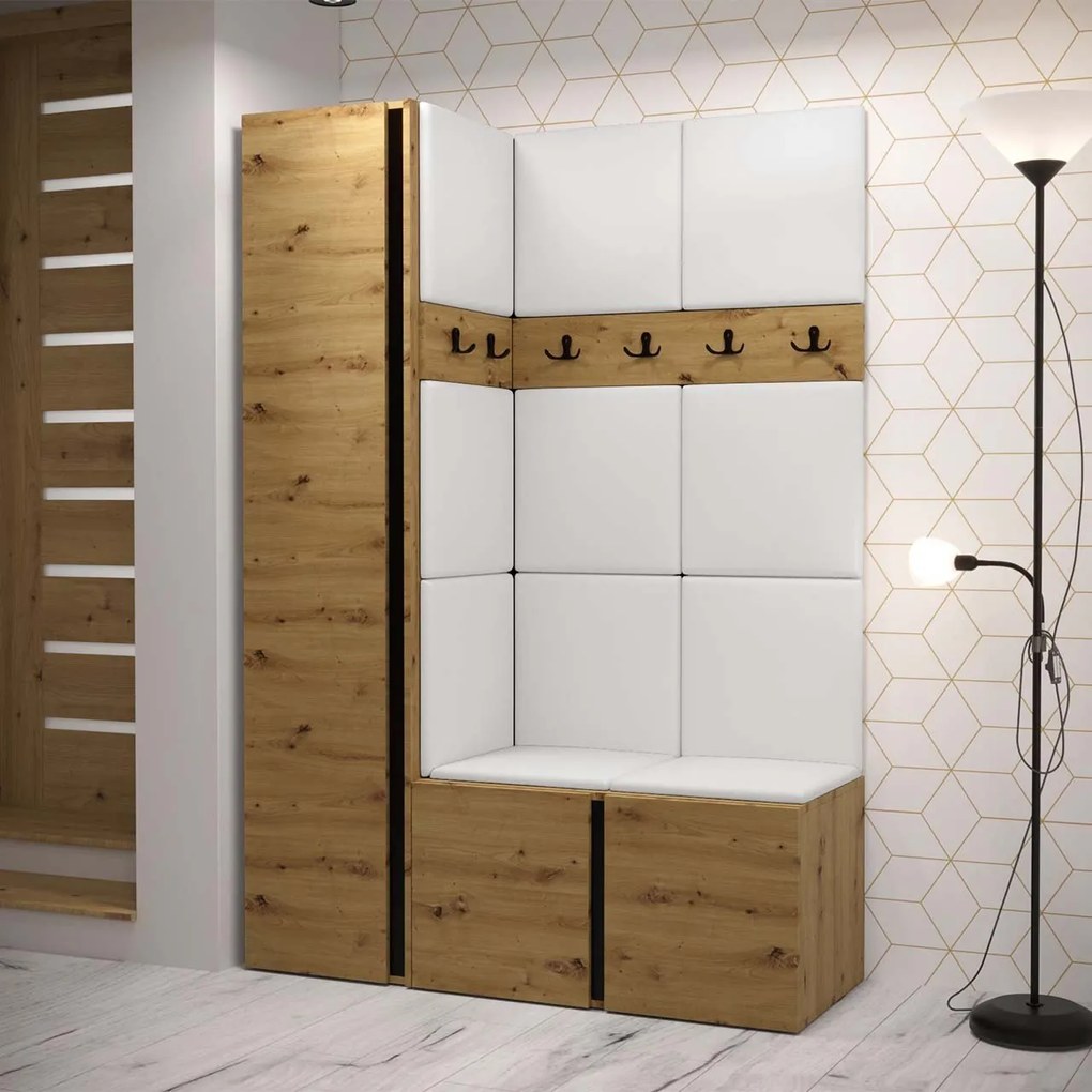 Hol Timothy IX (stejar artisan + stejar artisan + Negru) (piele ecologică Soft 017 (Alb)). 1060214