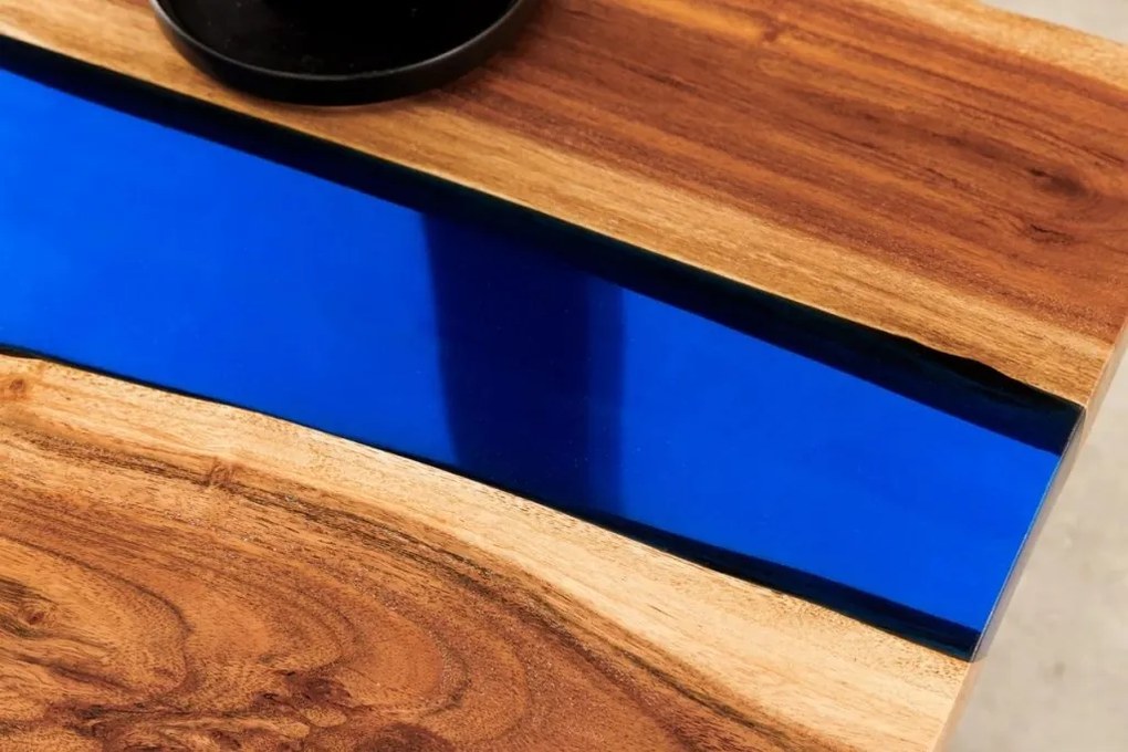 Masuta din lemn de salcam cu rasina epoxidica albastra LIQUID 110cm