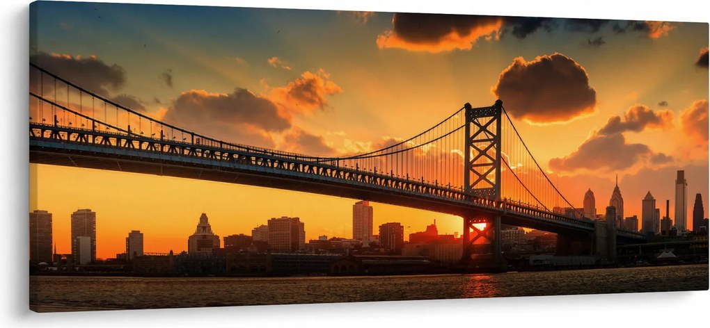 Tablou - Apus de soare peste Podul Ben Franklin, Philadelphia (120x50 cm)