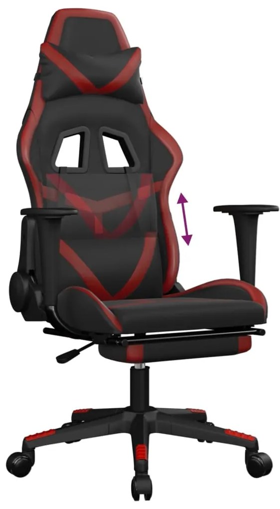 Scaun de gaming cu suport picioare, negru rosu vin, piele eco 1, black and wine red, Cu suport de picioare