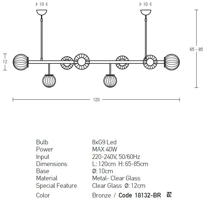 Lustra 8L design modern Datiu bronz