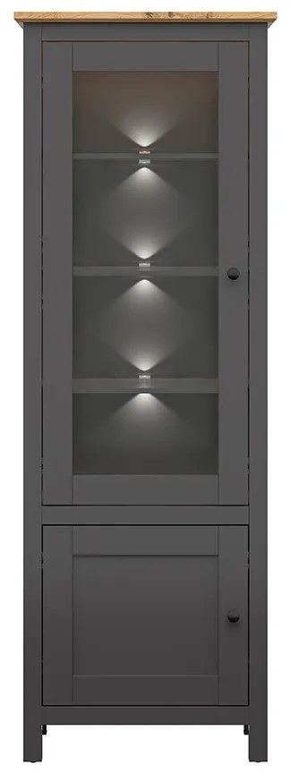Vitrină Hesen REG1W1D/20/7 (cu iluminat LED) (grafit + Stejar artisan). 1062517