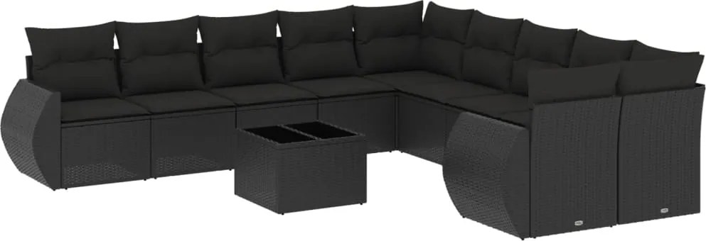 vidaXL Set canapele de grădină cu perne, 11 piese, negru, poliratan