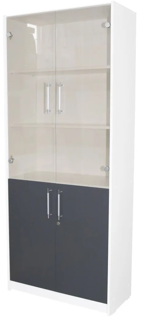 Dulap Office cu Vitrina Alb-Gri ,   Mobilier Depozitare Birou   Home Office