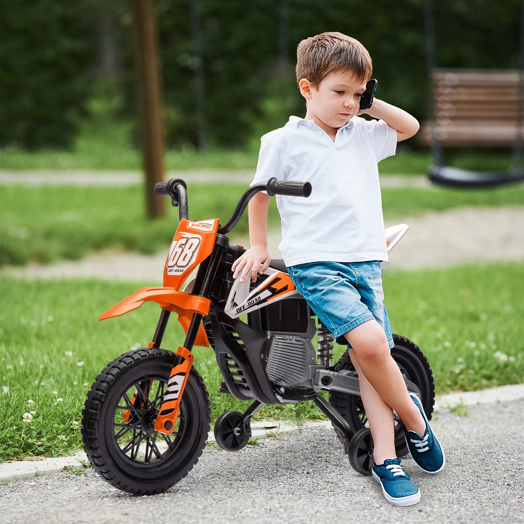 AIYAPLAY Motocicletă Electrică pentru Copii 3-6 Ani, 2 Motoare, Roți Detașabile și Sunete Portocaliu | Aosom Romania