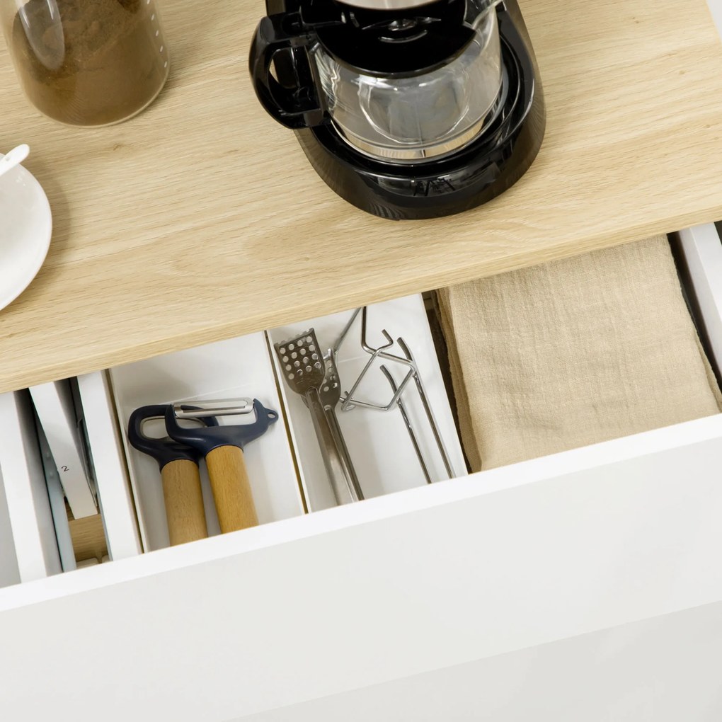HOMCOM Bufet mobilier depozitare cu 2 sertare 3 rafturi deschise și dulap 2 uși 110 x 29,5 x 82 cm alb | Aosom Romania