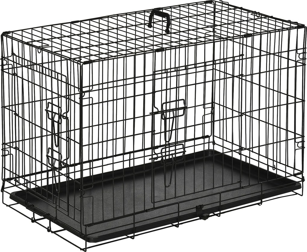 Cusca de transport pentru animale cu 2 usi cu inchidere de siguranta dubla, fir de otel si ABS 76×46×52cm Negru PawHut | Aosom Romania