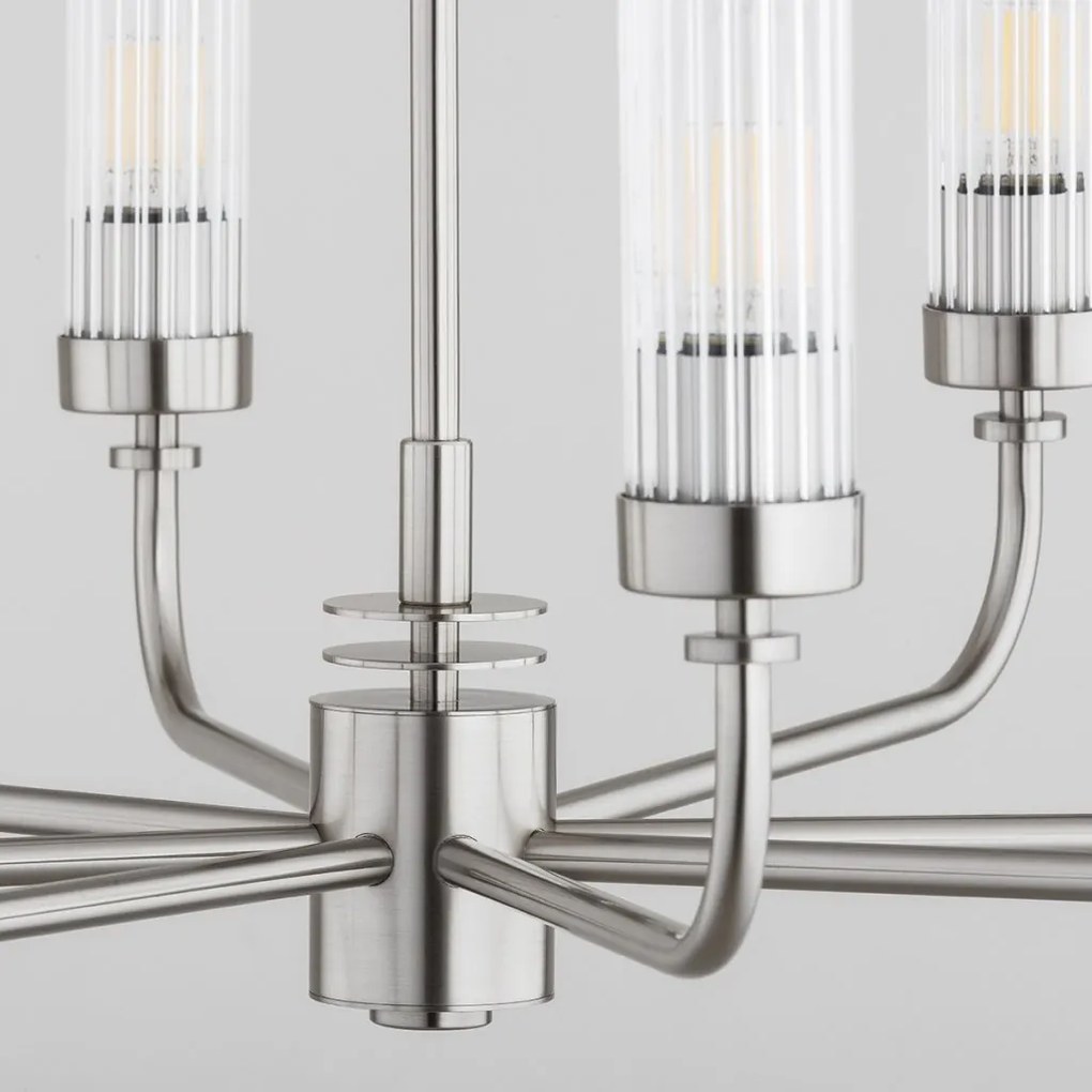 Candelabru 8 brate, otel nickel, sticla canelata PRESTON 5084