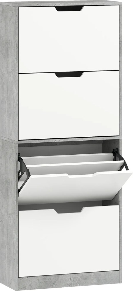 HOMCOM Scarpieră Economisitoare de Spațiu Modernă cu 4 Ante pentru 16 Perechi de Pantofi, 62.5x26x156 cm, Gri Ciment | Aosom Romania