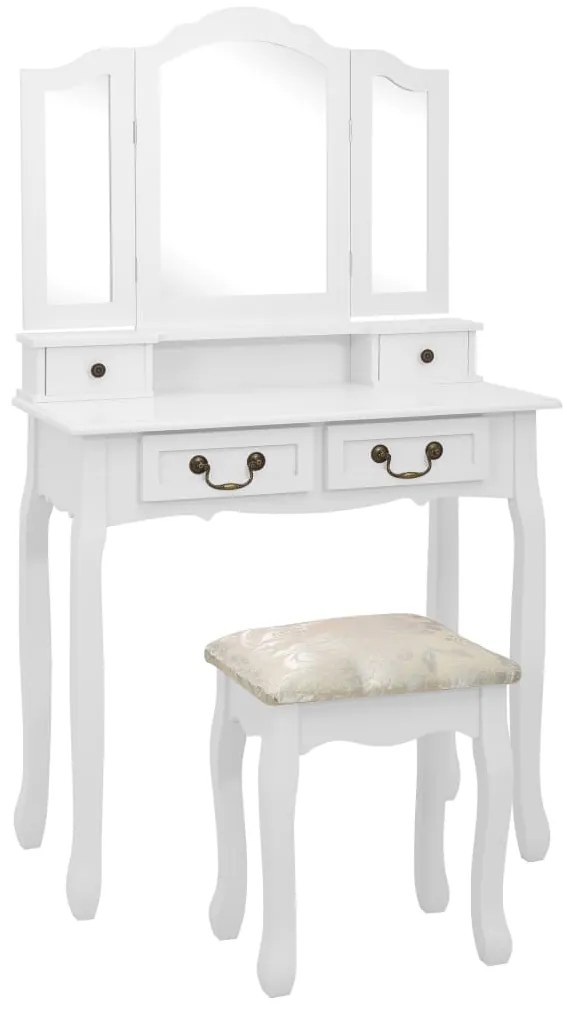 vidaXL Set masă de toaletă cu taburet alb 80x69x141 cm lemn paulownia
