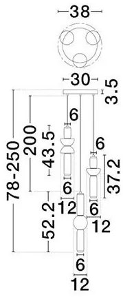 Lustra moderna cu 3 pendule LED, Metal, Negru, Sticla, Fumurie, Ulon