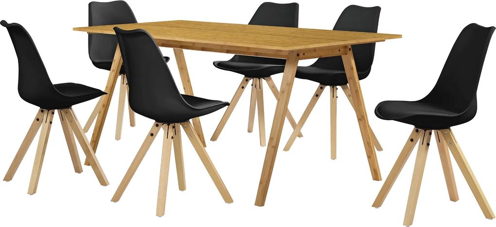 [en.casa]® Masa de bucatarie/salon bambus design- 180 x 80 cm  - cu 6 scaune negre