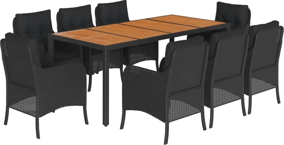 vidaXL Set mobilier de grădină cu perne, 9 piese, negru, poliratan