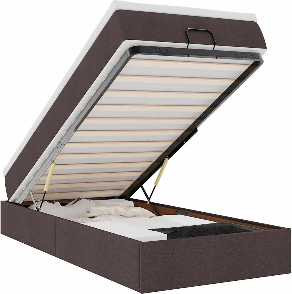 vidaXL Cadru de pat otoman cu saltea țesătură maro închis 90x190cm