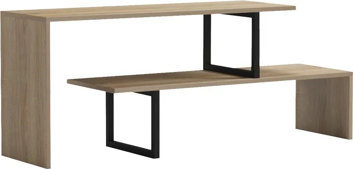Comoda TV Lilara din melamina, culoare sonoma, cu picioare metalice negre, 160 x 30 x 45 cm