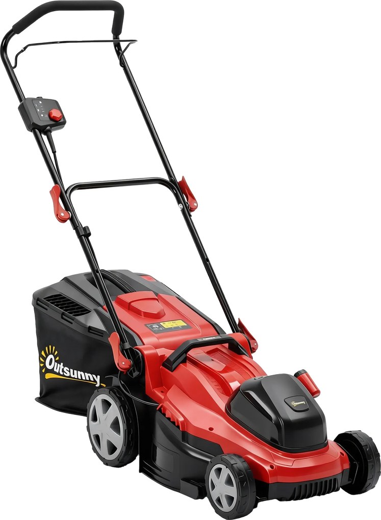 Outsunny Mașină de tuns iarbă electrică 800 W cu lățime de tăiere 40 cm, coș 45L, afișaj baterie, protecție la suprasarcină, 7 trepte de tăiere | Aosom Romania