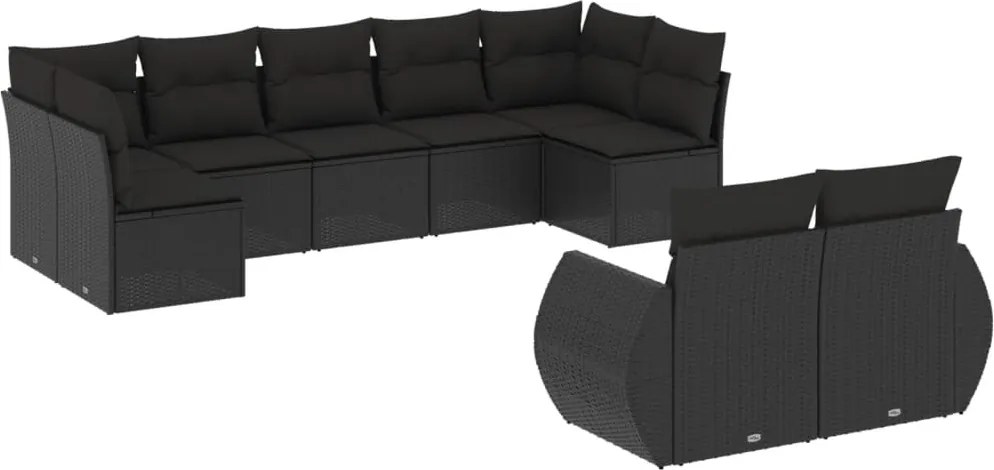 vidaXL Set mobilier de grădină cu perne, 9 piese, negru, poliratan