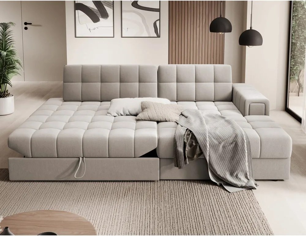 Colțar bej extensibil cu tapițerie din catifea (cu colț pe partea dreaptă/cu șezlong) Blezalt – ELTAP