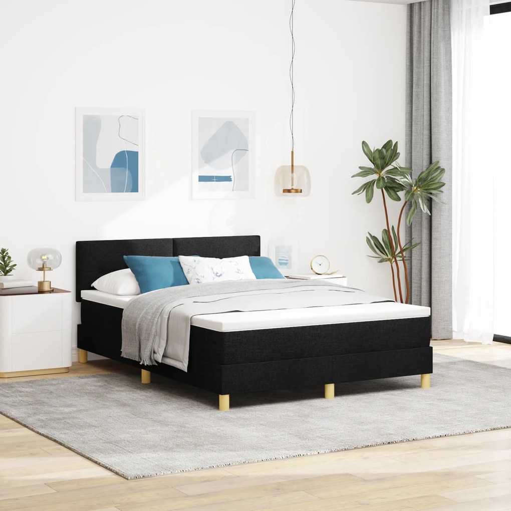 vidaXL Pat cu suport și saltea &amp; LED Negru 140x200 cm Țesătură