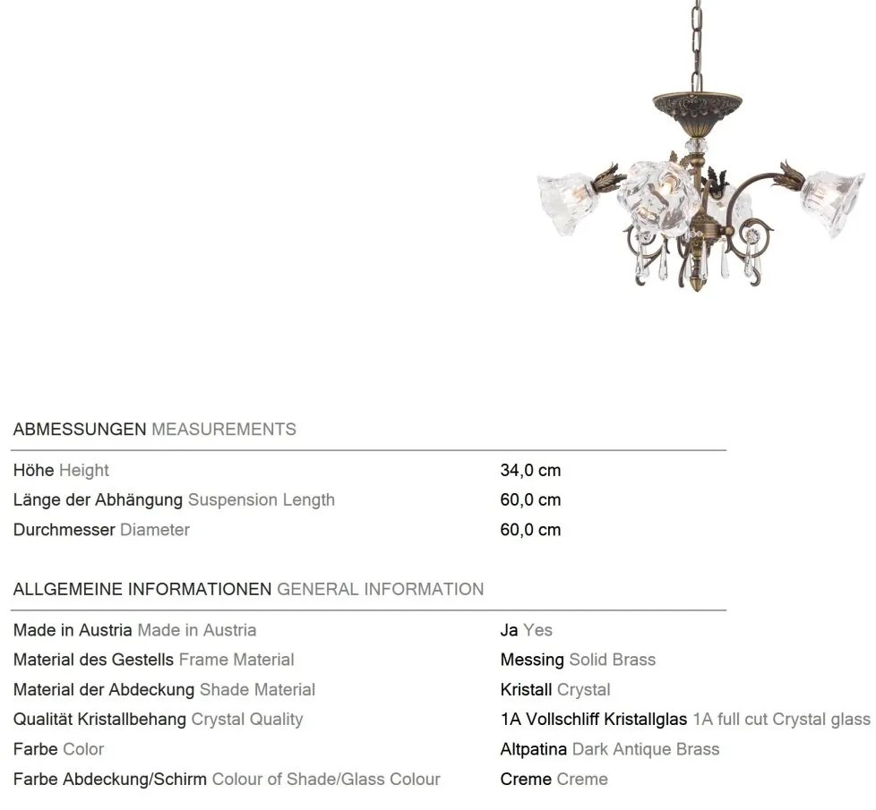 Candelabru cristal design lux LA BOHEME D-60cm 4L old patina