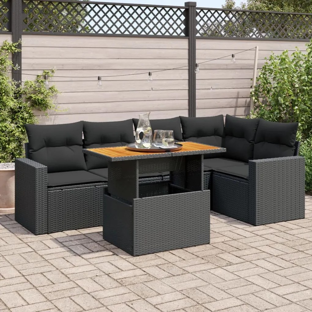 3327037 vidaXL Set mobilier de grădină cu perne, 6 piese, negru, poliratan