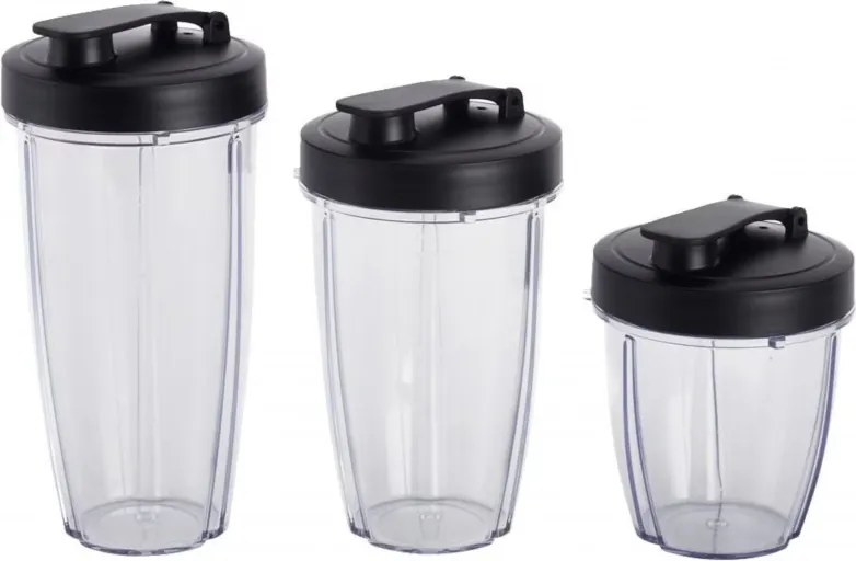 Blender Crown CTB-1000, 300 W, 4 lame, 3 pahare cu capace – 300/480/540 ml, Functie Pulse, Negru