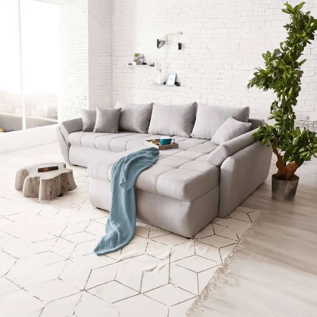 Colțar extensibil dumonde cu ladă de depozitare si sezut confortabil din spuma high-density, Loana Enjoy Grey II 270x185 cm