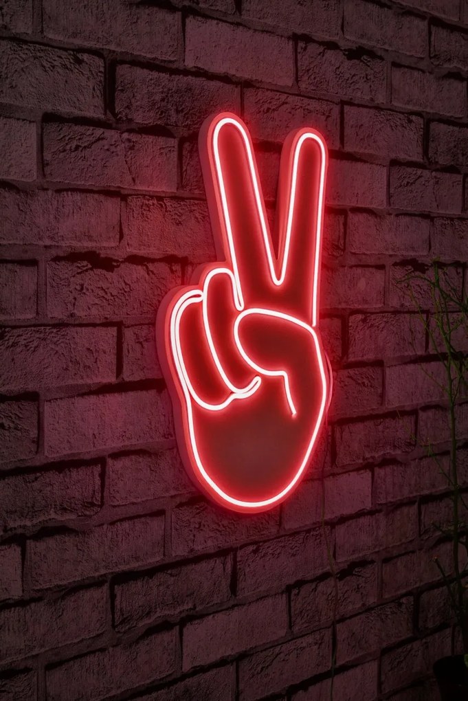 Decoratiune luminoasa LED de perete Victory Sign Rosu 29x44x2 cm