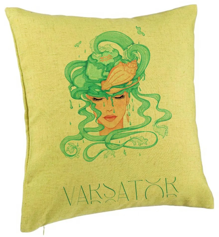 Perna Decorativa, Model Zodia Varsator, 40x40 cm, Verde, Husa Detasabila, Burduf