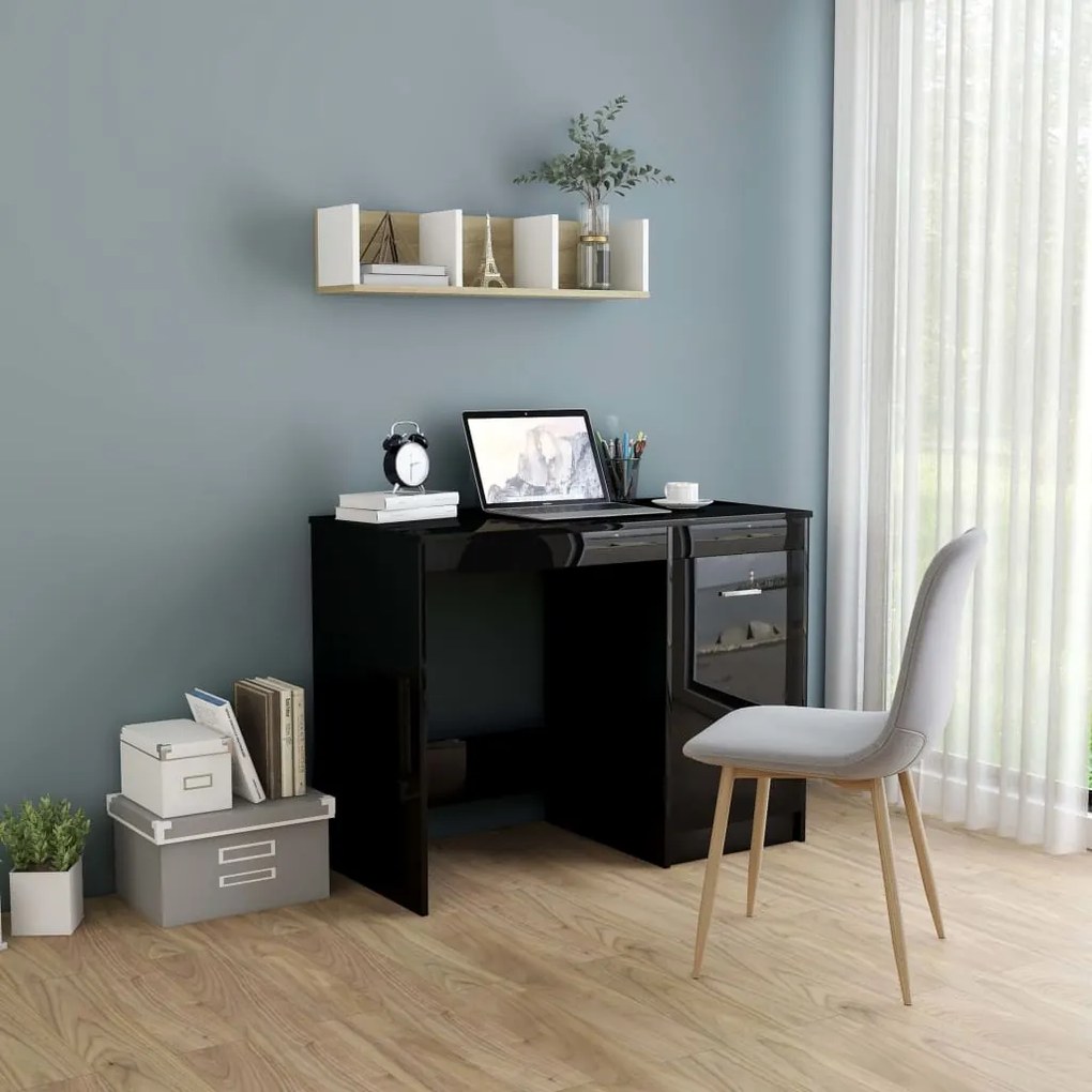 801803 vidaXL Birou, negru extralucios, 100 x 50 x 76 cm, PAL
