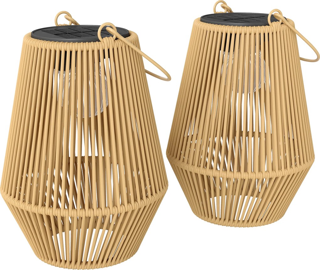 Outsunny Set de 2 lanterne solare suspendate pentru exterior, lămpi de grădină din rășină împletită cu aprindere automată, maro | Aosom Romania