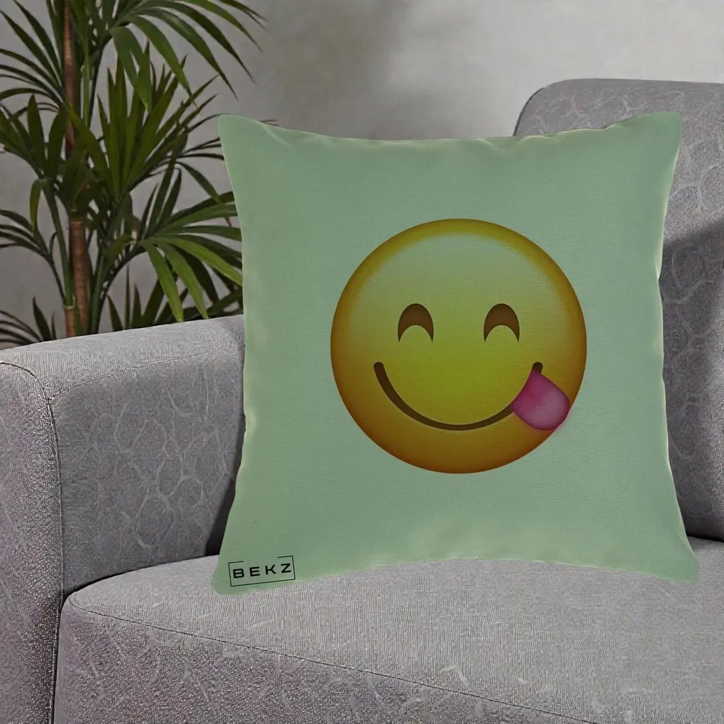 Perna Decorativa Emoji Limba Scoasa, 40x40 cm, Verde, Husa Detasabila, Perna Inclusa, BEKZ®